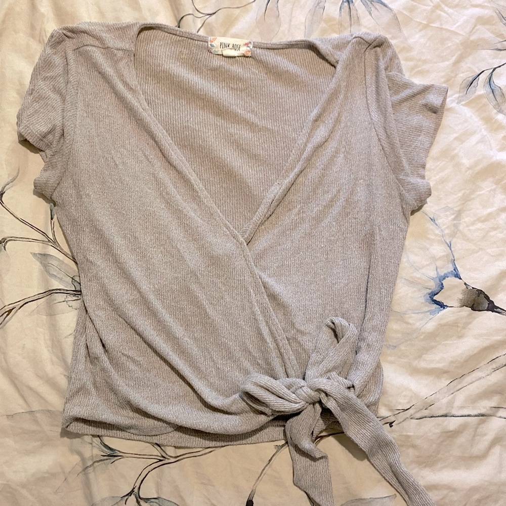 Pink Rose beige wrap top - size Medium